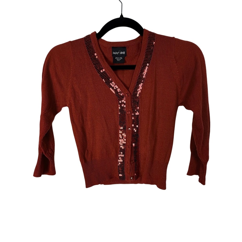 Paper Doll Sequin Embellished Cardigan RedCropped Sweater Top Size L